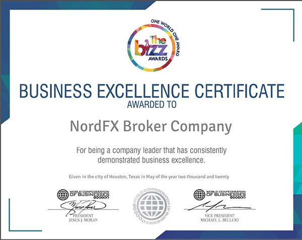 वर्ल्ड कॉन्फेडरेशन ऑफ बिजनेस की ओर से NordFX को व्यावसायिक उत्कृष्टता पुरस्कार1